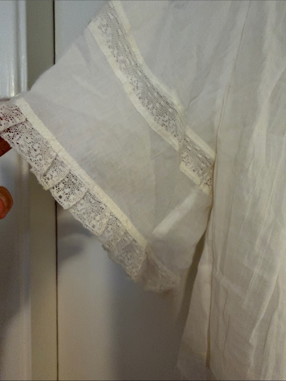 Free People White Lace-Inset Boho Peasant Top - Picture 4 of 5